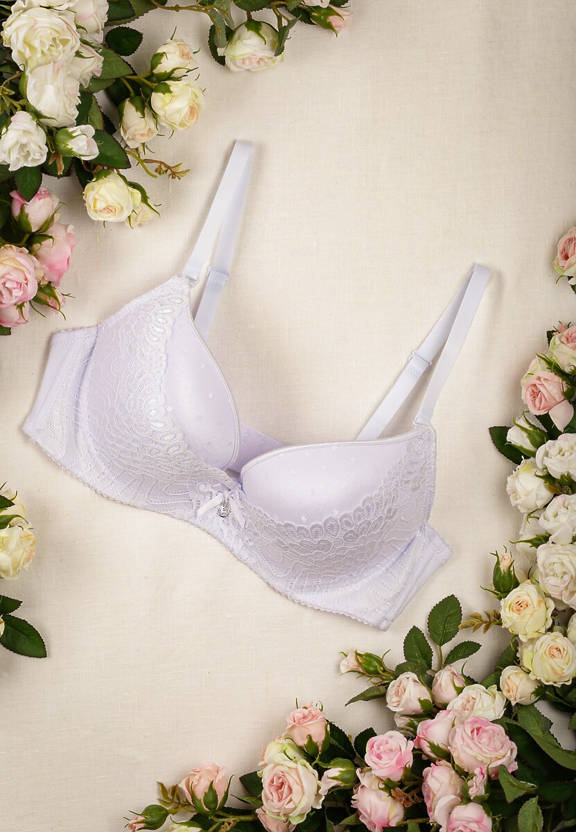 Różowy Biustonosz z Koronkowymi Wstawkami i Efektem Push Up Sellish