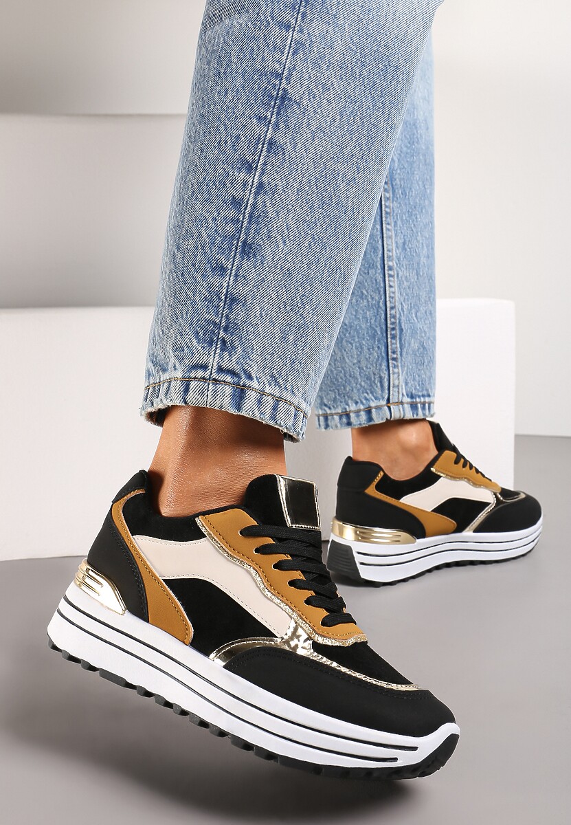 Białe Sneakersy na Wysokiej Podeszwie z Błyszczącymi Wstawkami Lovana