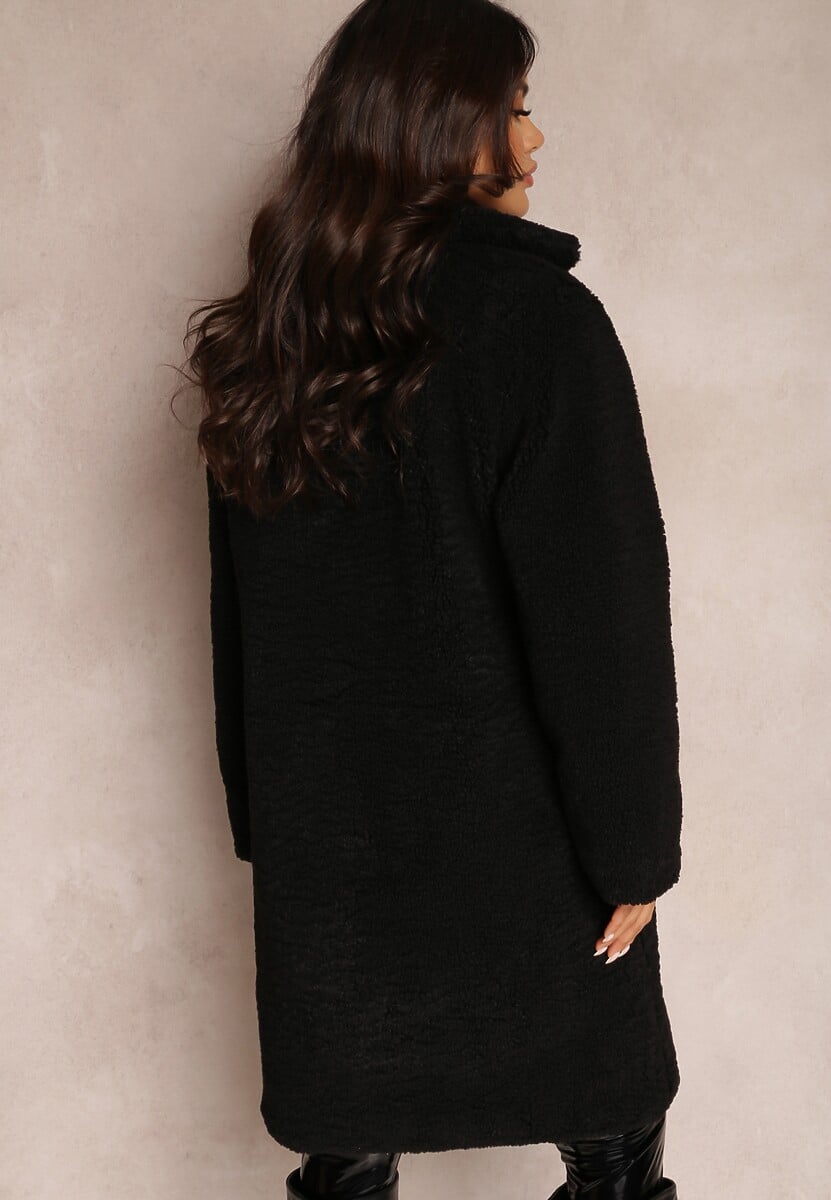 Czarny Płaszcz Futrzany Teddy Karli