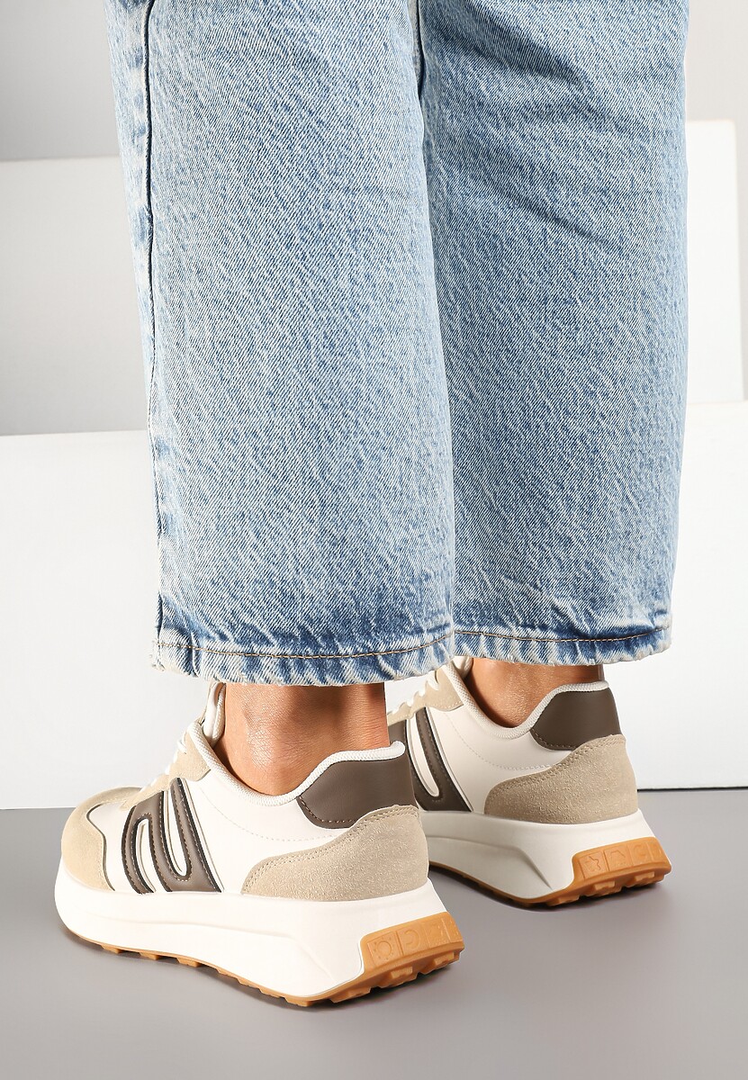 Ciemnobeżowe Sneakersy Ozdobione Geometrycznym Wzorem Eldvisa