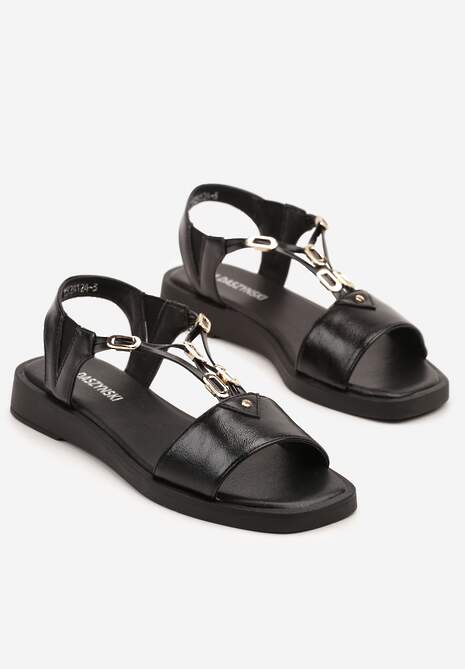 Czarne Sandały Ozdobione Aplikacjami i Metalicznym Połyskiem Tolienne