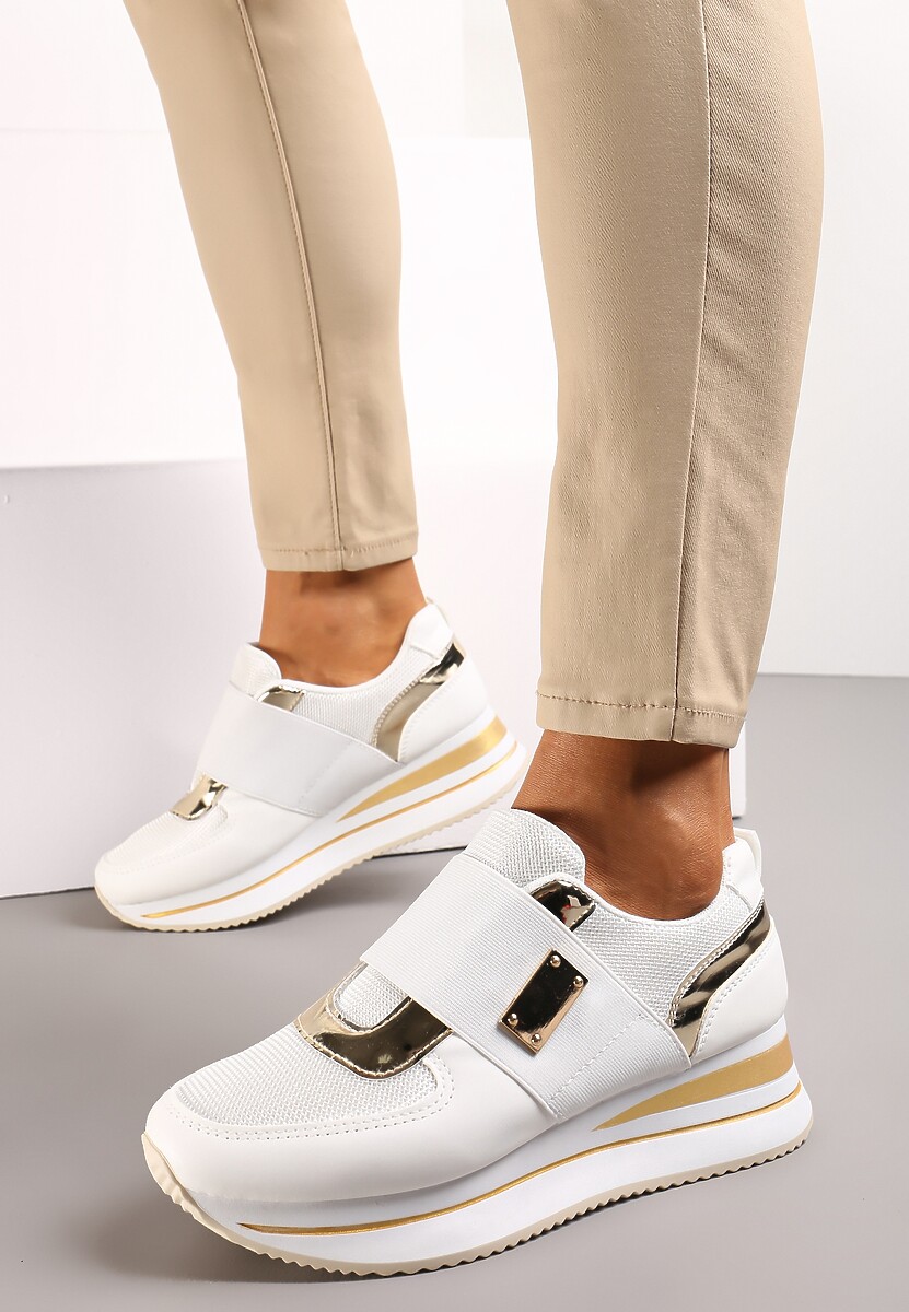 Białe Sneakersy na Grubej Podeszwie z Ozdobną Gumką Iivonen