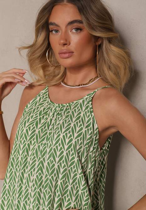 Zielona Sukienka z Bawełny Ozdobiona Geometrycznym Motywem Nilavionea