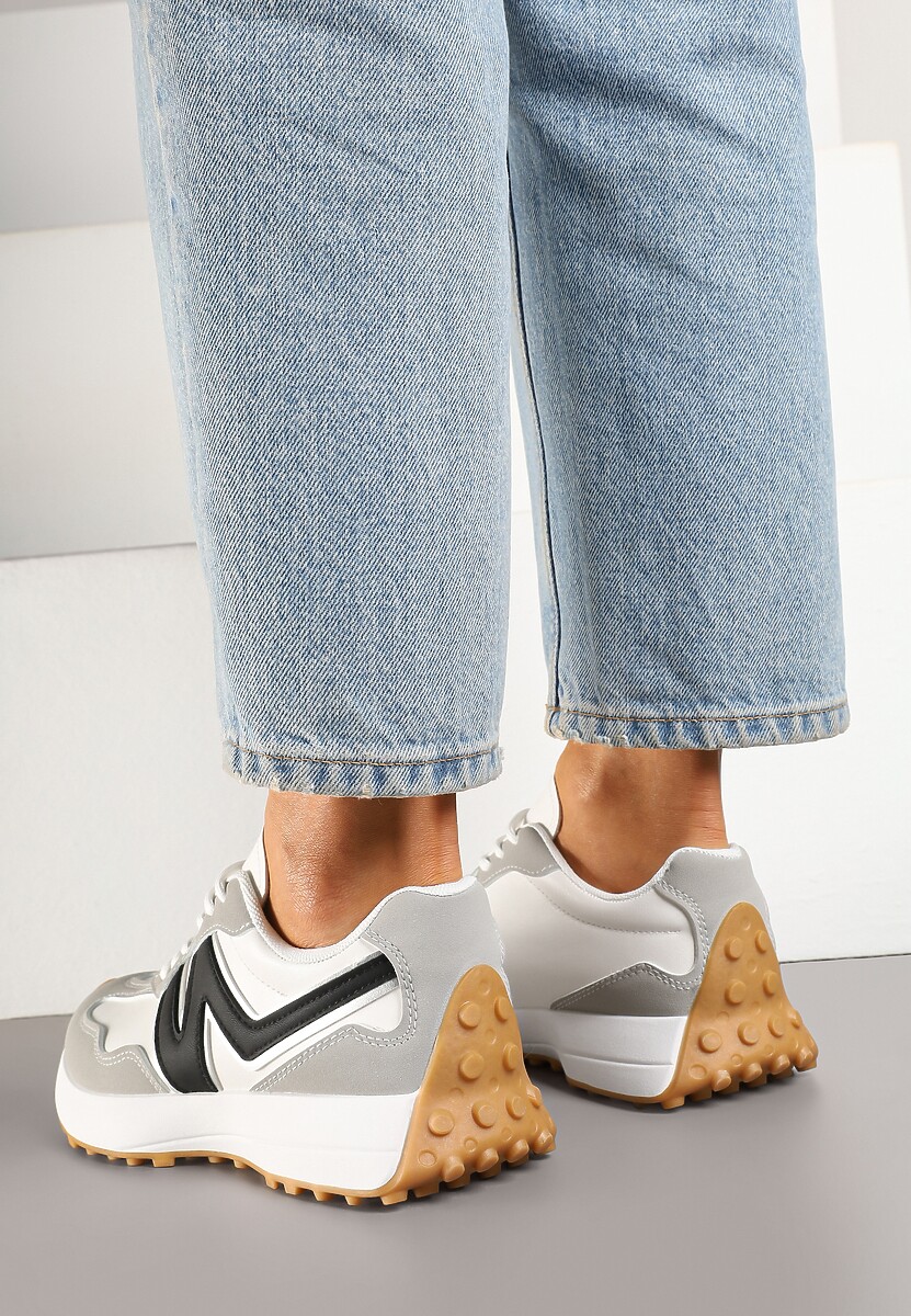 Szare Sneakersy z Przeszyciami i Ozdobnym Bieżnikiem Weonessa