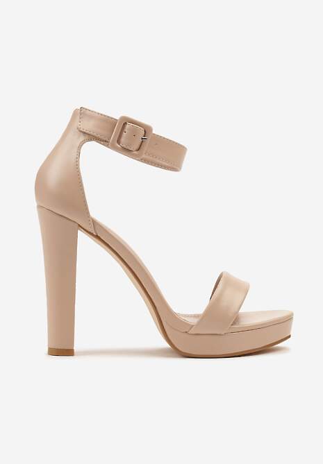 Beżowe Sandały na Słupku w Klasycznym Stylu Odeline