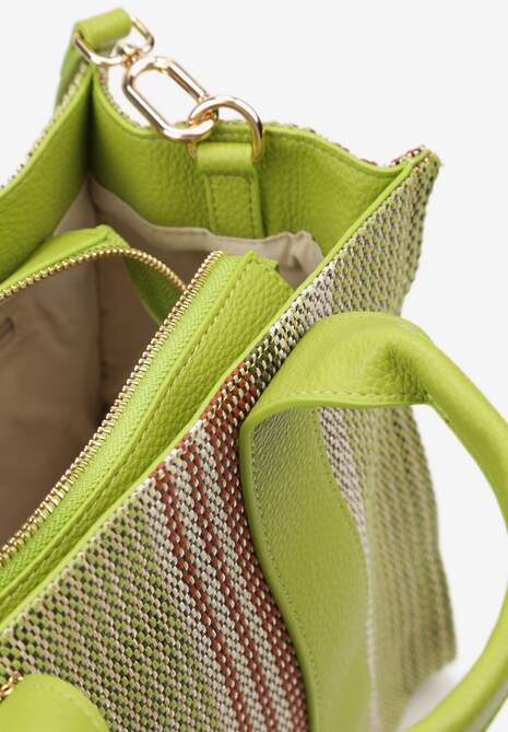 Beżowo-Zielona Casualowa Jednokomorowa Torebka z Odczepianym Paskiem Zapinana na Suwak Oissema