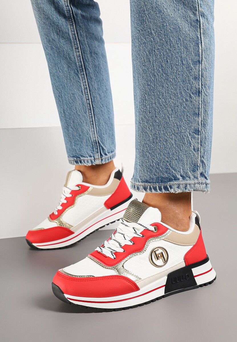 Biało-Czerwone Sneakersy z Metaliczną Ozdobą Firamia