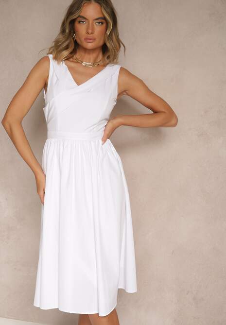 Biała Basicowa Sukienka Vices o Rozkloszowanym Kroju Tolaneia