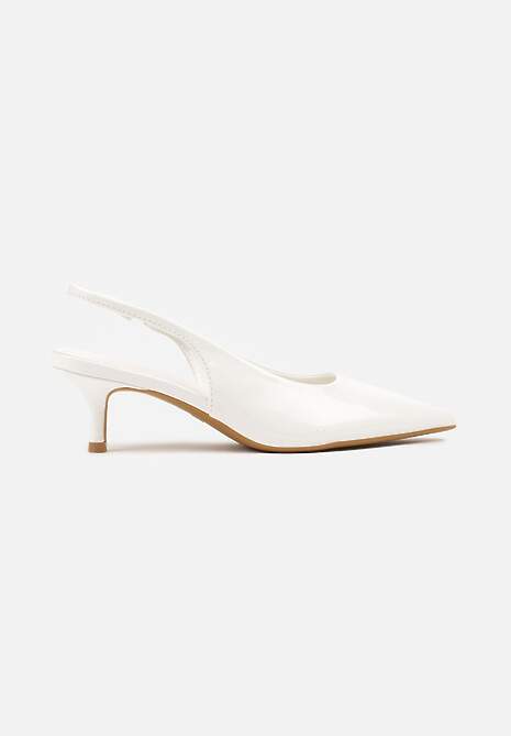Białe Czółenka Slingback Vices z Lakierowanym Połyskiem na Kaczuszce Sonwena