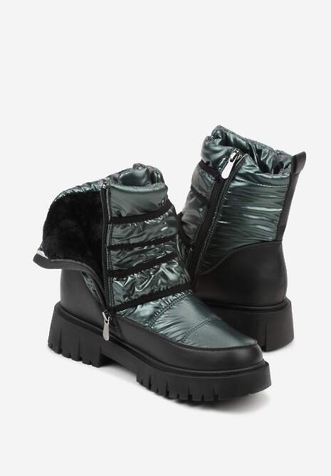 Ciemnozielone Śniegowce na Rzepy i Grubej Podeszwie Cashel