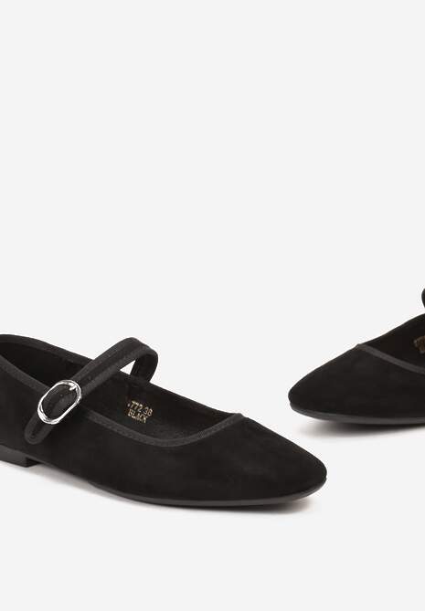 Czarne Balerinki z Zapięciem na Sprzączkę i Kwadratowym Noskiem Loratie