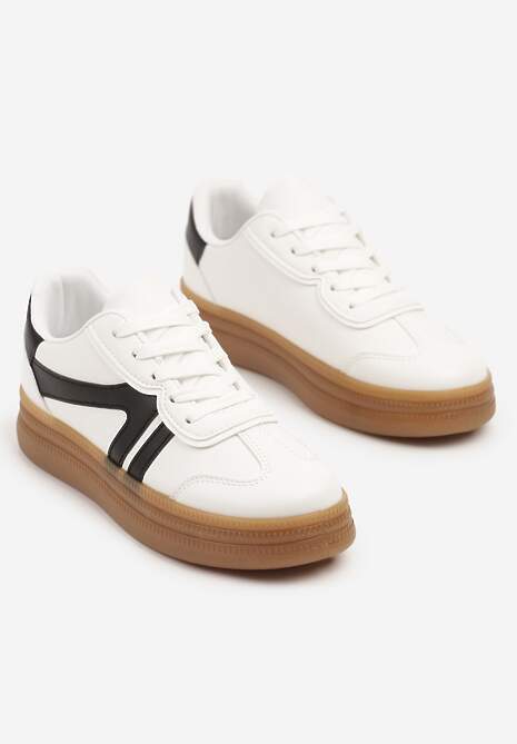 Biało-Czarne Sneakersy Klasyczne Tenisówki Zdobione Przeszyciami Alatira