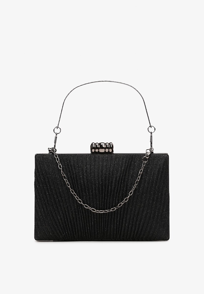 Czarna Wieczorowa Torebka Ozdobiona Brokatem i Łańcuszkiem Kromea