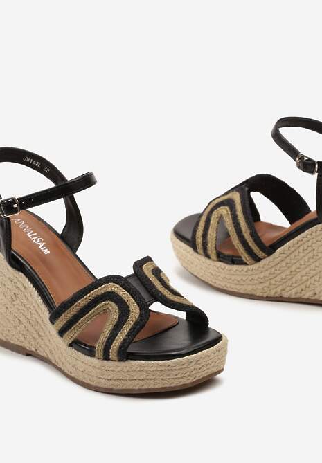 Czarne Casualowe Sandały na Koturnie w Stylu Boho Comarae