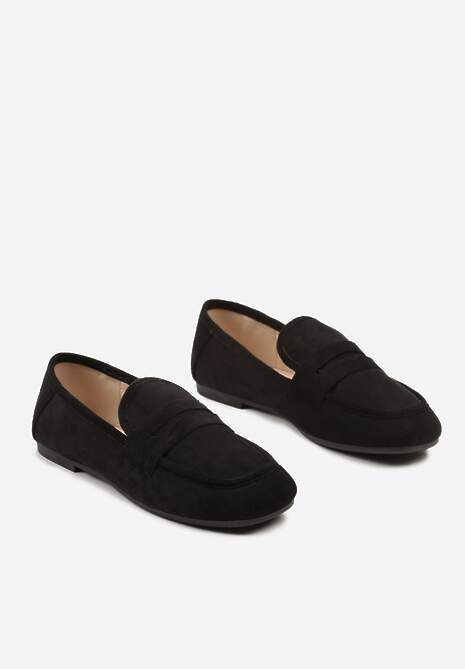Czarne Casualowe Wsuwane Mokasyny na Płaskiej Podeszwie z Ozdobnym Elementem na Przodzie Janesstia