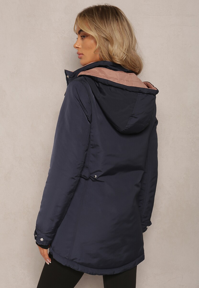 Granatowa Dwustronna Kurtka z Odpinanym Kapturem Viora