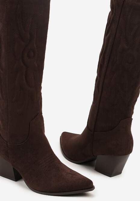 Ciemnobrązowe Kowbojki Kozaki na Stożkowym Słupku z Ekozamszu Iriada