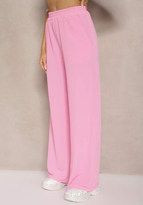 Różowy Komplet Top ze Ściągaczami i Luźne Spodnie Paliriona