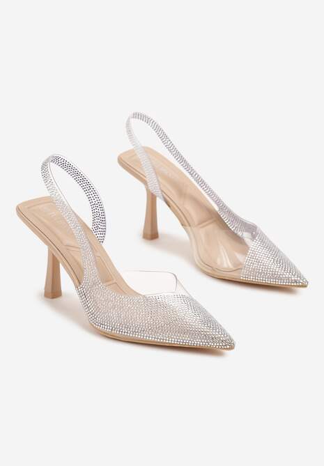 Beżowe Transparentne Sandały Slingback z Cyrkoniami Harilssa