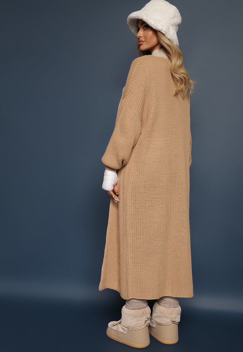 Brązowy Długi Kardigan Oversize Angellona