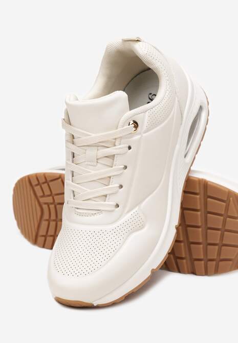 Beżowe Sneakersy z Imitacji Skóry na Podeszwie Air ze Sznurowaniem Nirele