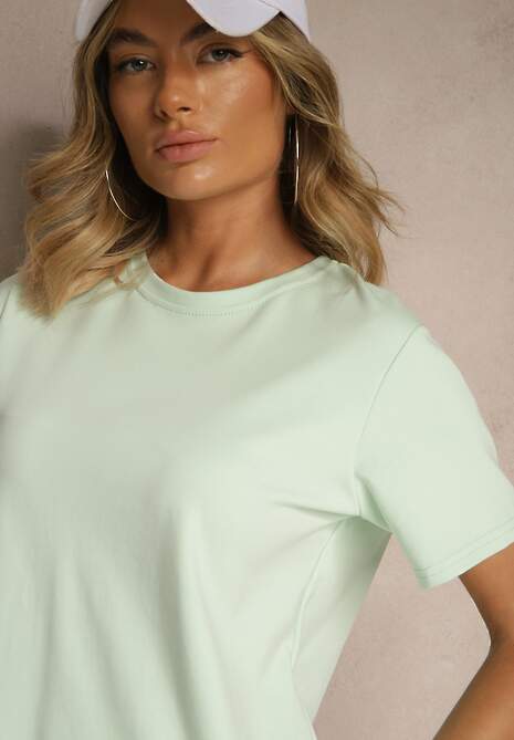 Zielony Klasyczny T-shirt z Grubszej  Bawełny Tiavone