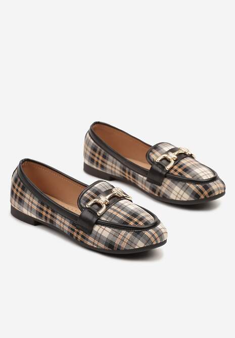 Czarne Mokasyny z Tweedu z Metaliczną Ozdobą Sollia