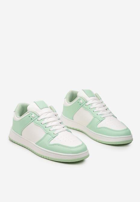 Biało-Zielone Sznurowane Sneakersy na Płaskiej Podeszwie z Imitacji Skóry Bioriana