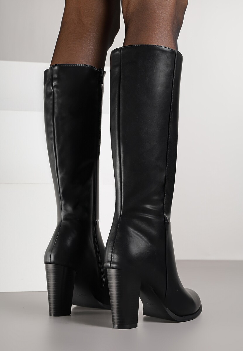 Czarne Eleganckie Kozaki VICES na Słupkowym Obcasie z Cholewką do Kolana Unenela