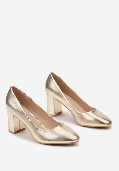 Złote Klasyczne Czółenka na Słupku z Okrągłym Noskiem Bleana