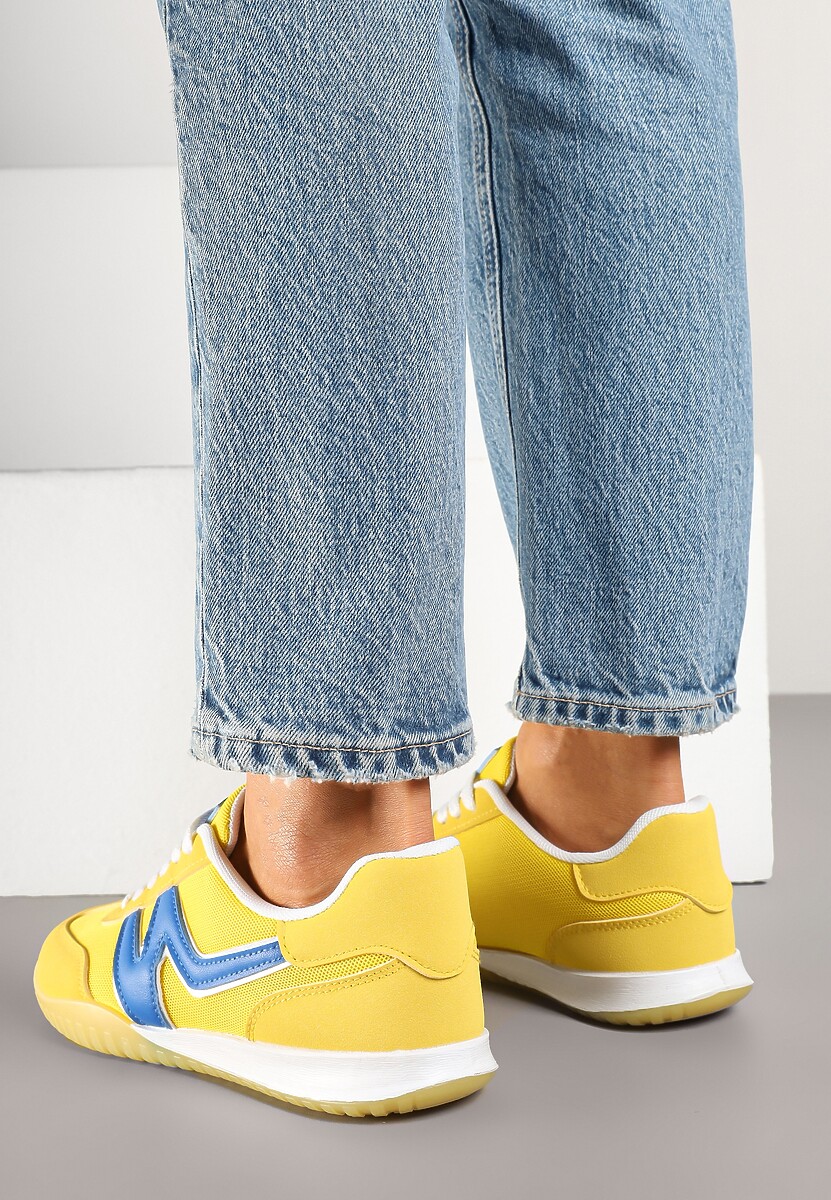 Żółte Sneakersy Typu Klasyczne Tenisówki Zdobione Przeszyciami Elanioria