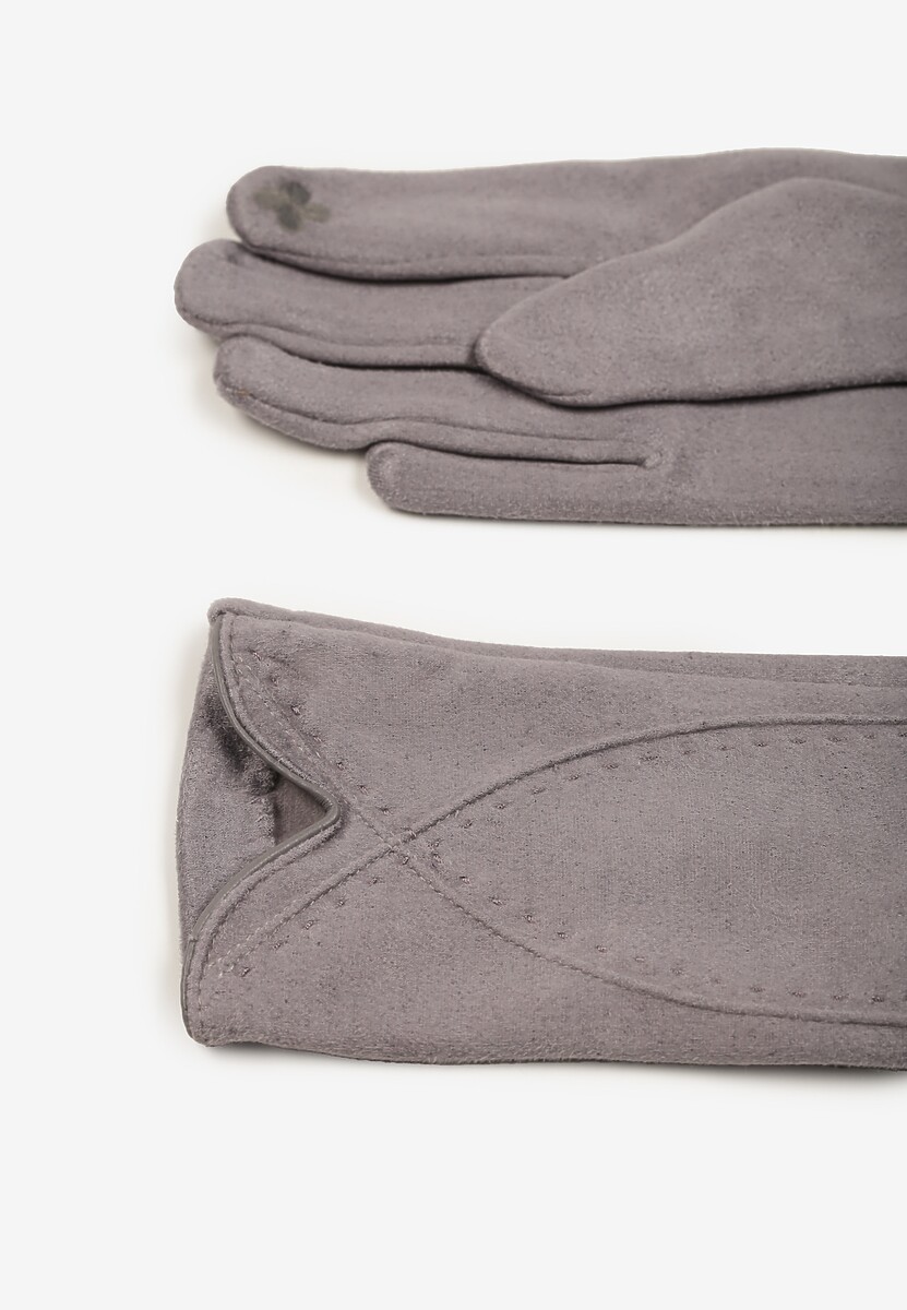 Jasnoszare Rękawiczki Zimowe z Bawełną Ozdobione Przeszyciami Delatlina