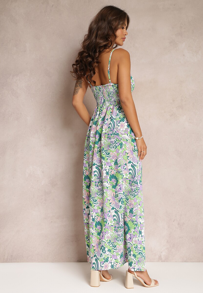 Zielona Rozkloszowana Sukienka Maxi na Ramiączkach Blakela