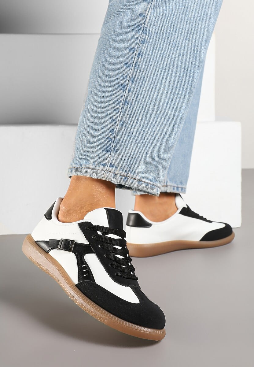 Czarno-Białe Sneakersy Klasyczne Tenisówki Zdobione Klamerką Senaniela