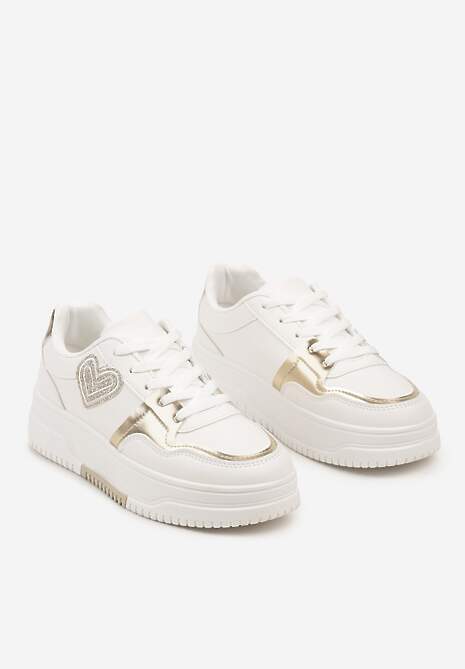 Białe Sneakersy z Brokatową Naszywką w Kształcie Serca Avioneria