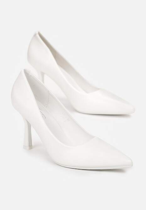 Białe Szpilki z Ekoskóry na Szpiczastym Noskiem Casson