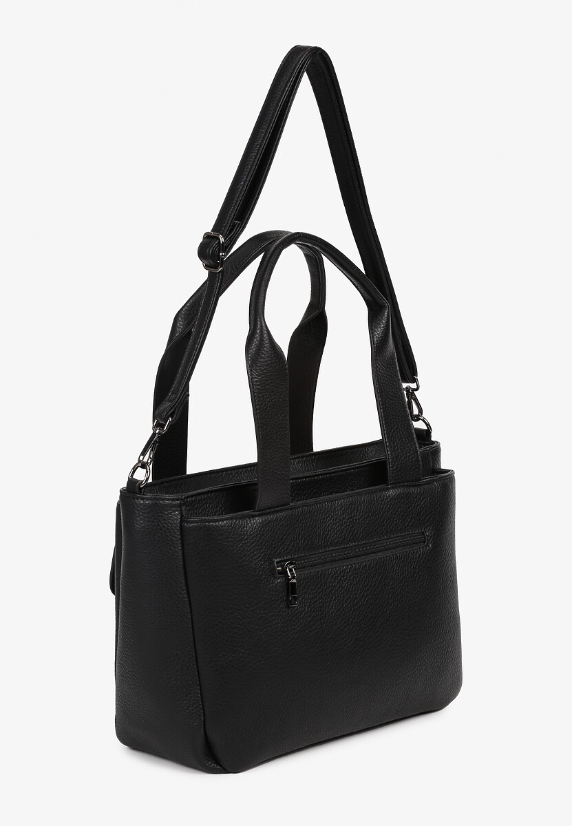 Czarna Torebka Typu Shopper z Klamerką i Dodatkowym Paskiem Crossbody Kolarienna