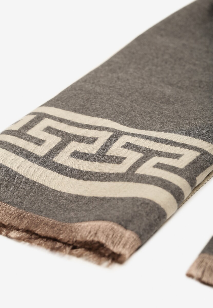 Szary Szalik z Wiskozą i Bawełną Ozdobiony Geometrycznym Wzorem Sevivra