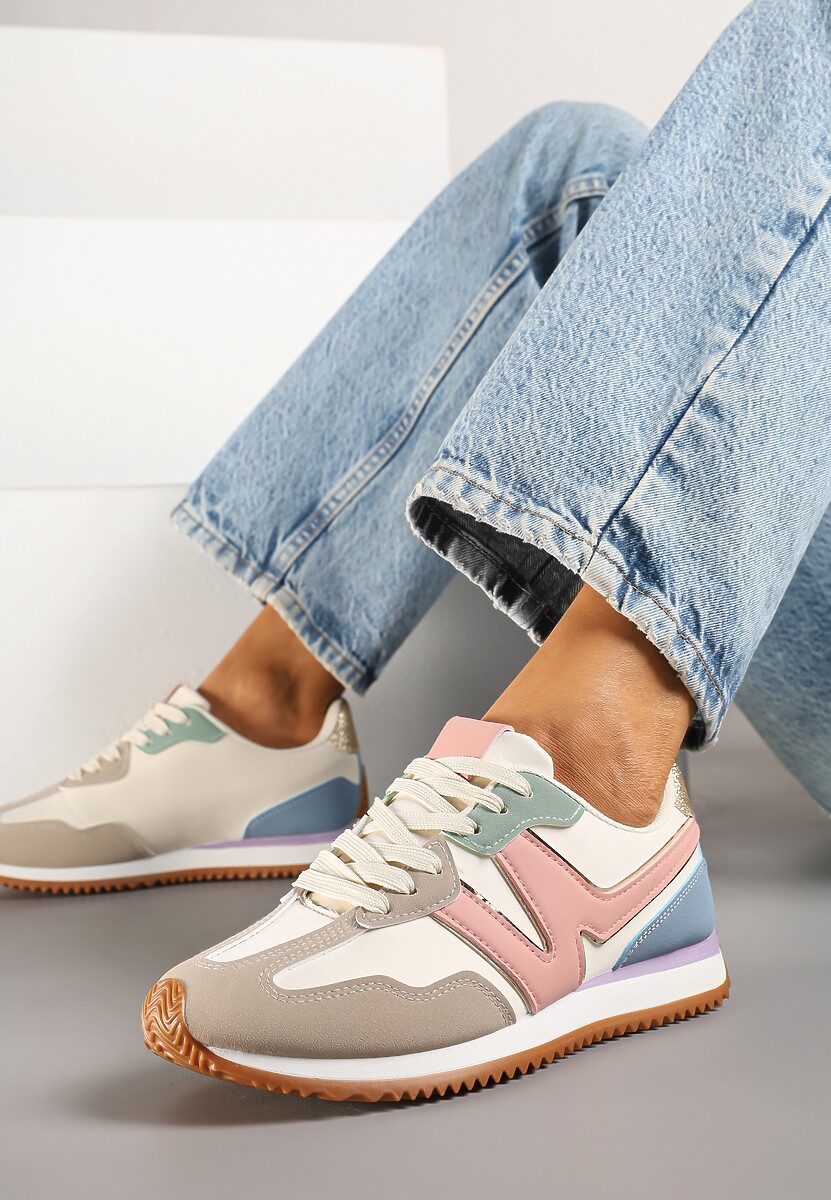 Różowe Sneakersy z Geometrycznym Wzorem i Metaliczną Wstawką Zolio