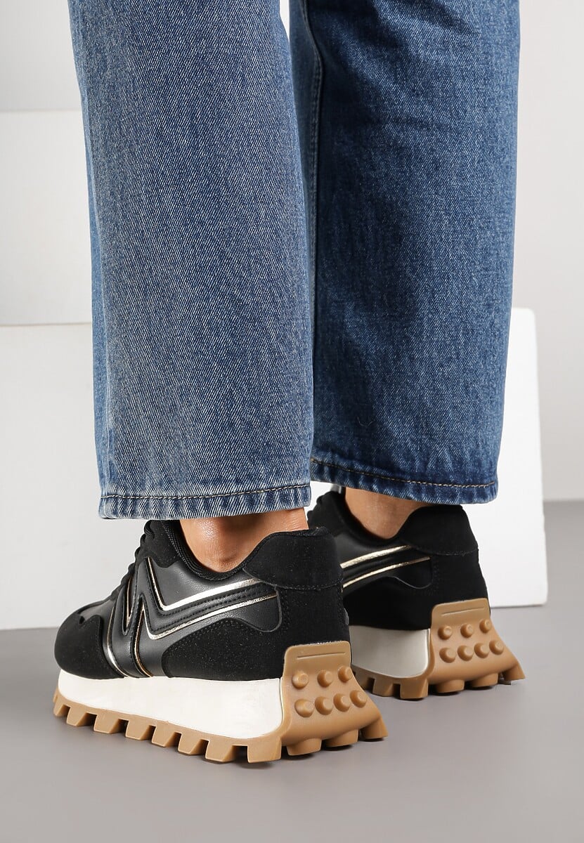 Czarne Sneakersy Ozdobione Geometrycznym Motywem Annerie