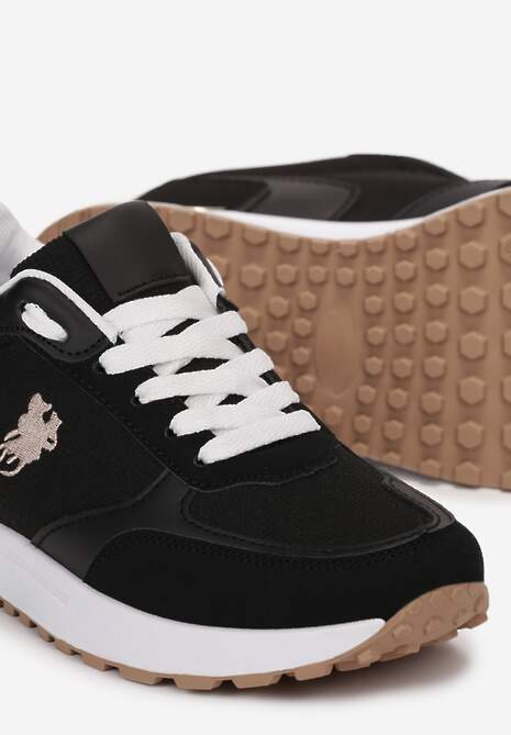 Czarne Sneakersy z Ozdobną Podeszwą i Przeszyciami Novajean