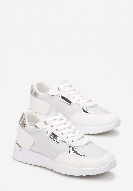 Białe Brokatowe Sneakersy z Metalicznymi Wstawkami Decima