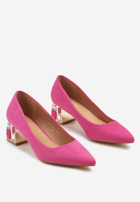 Fuksjowe Czółenka Vices na Obcasie z Metalicznym Aplikacjami z Wkładką ze Skóry Akappia