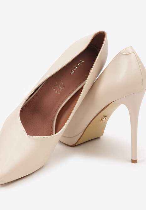 Jasnobeżowe Szpilki Vices na Grubej Podeszwie z Wkładką ze Skóry Naturalnej Ahrrie
