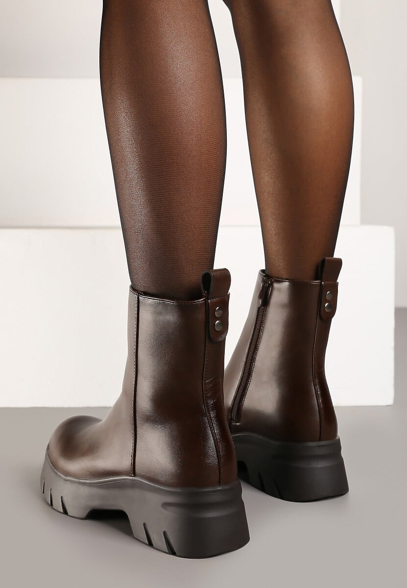 Brązowe Płaskie Botki z Ociepleniem Hanalen