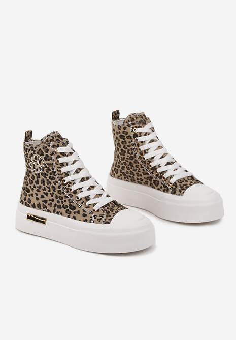 Panterkowe Trampki na Platformie z Wysoką Cholewką Ozdobione Haftem Fonaril