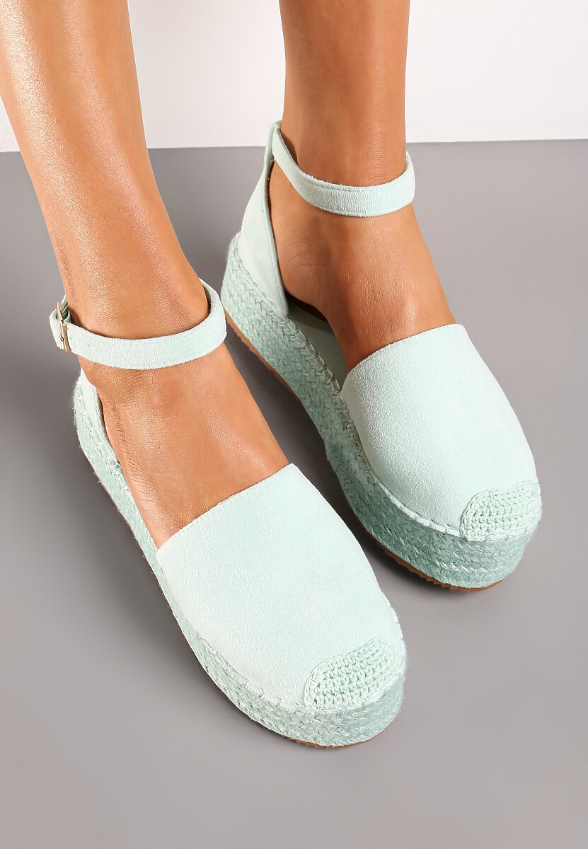 Jasnozielone Espadryle z Ekozamszu na Platformie z Jutowej Plecionki Omizza