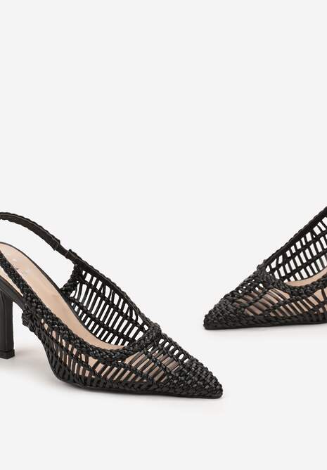 Czarne Czółenka z Plecioną Cholewką na Szpilce i Szpiczastym Noskiem Letto