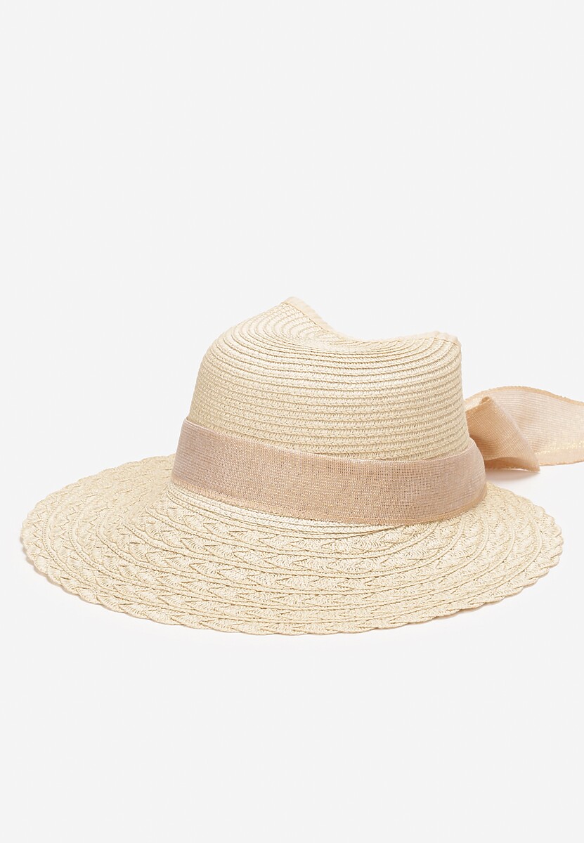 Jasnobeżowy Szeroki Kapelusz Pleciony z Kokardą i Wycięciem Flarea