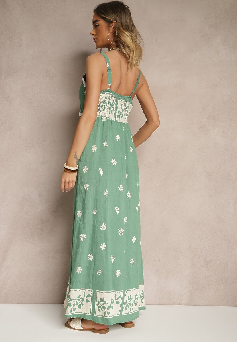 Zielona Sukienka z Wiskozy Ozdobiona Geometrycznym Motywem Lunessa